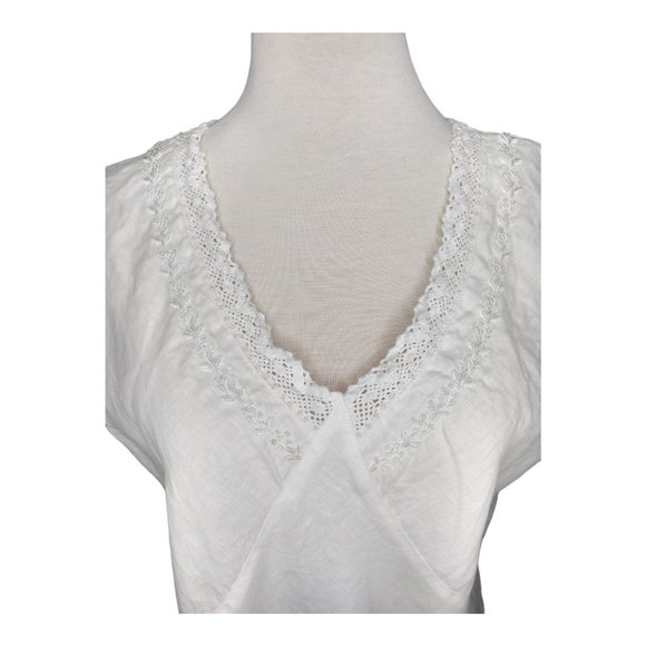 Irish Linen Blouse w Bead and Lace Trim Size L - Picture 2 of 7